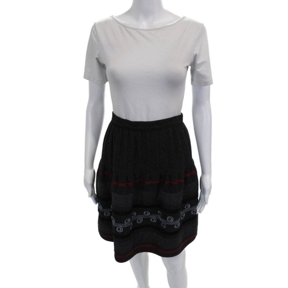 Krizia Womens Pleated Striped Wool Short Skirt Gray Button Size 40